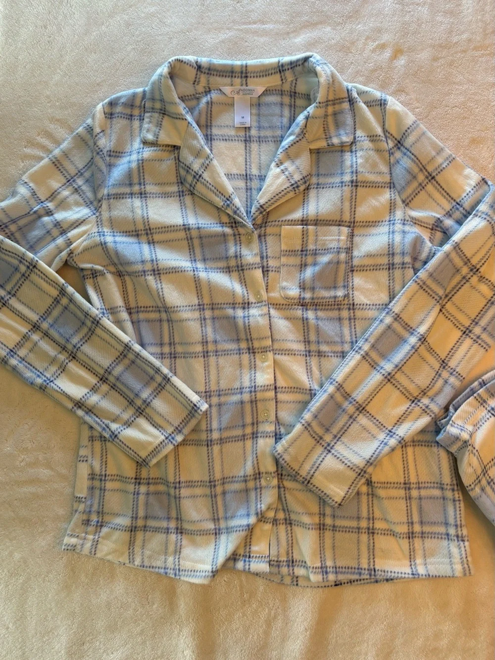 Women’s Super Soft Cozy Matching Button Down Pajama Set Blue & White Plaid